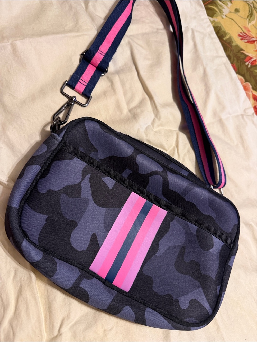 Camo Crossbody Bag with Pink Accent